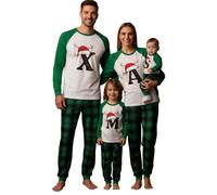 Conjunto de pijamas navideños familiares, ropa de casa verde a cuadros suave y acogedora para la familia, divertidos pijamas navideños a juego con estampado de letras para reuniones festivas, a, 5-6