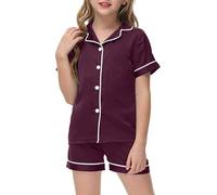 Conjunto de Pijamas para bebés y niños pequeños, de Seda, de Manga Corta, Ropa de Dormir de 2 Piezas, con Botones y Pantalones Cortos clásicos Traje De Cumpleaños Niña Trajes De Otoño Niña