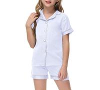 Conjunto de Pijamas para bebés y niños pequeños, de Seda, de Manga Corta, Ropa de Dormir de 2 Piezas, con Botones y Pantalones Cortos clásicos Traje De Cumpleaños Niña