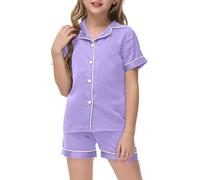 Conjunto de Pijamas para bebés y niños pequeños, de Seda, de Manga Corta, Ropa de Dormir de 2 Piezas, con Botones y Pantalones Cortos clásicos Traje De Cumpleaños Niña Trajes De Otoño Niña