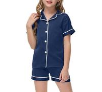 Conjunto de Pijamas para bebés y niños pequeños, de Seda, de Manga Corta, Ropa de Dormir de 2 Piezas, con Botones y Pantalones Cortos clásicos Traje De Cumpleaños Niña Trajes De Otoño Niña