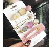 Conjunto De Pinzas Para El Cabello Vintage Para Mujer, Pasador De Pelo De Cristal Con Perlas Geométricas Acrílicas Para Niña, Accesorios Para El Cabello De Lentejuelas Con Sonrisa De Flor Mate