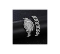 (Conjunto de plata) Nuevos relojes Rhonestone para hombres y mujeres, reloj de cuarzo de acero inoxidable