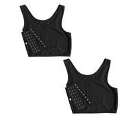 Conjunto de plato plano chaleco corto sin mangas para mujer, color liso, camiseta de moda, compresión de pecho, blusa para mujer mensual abundante noche, Le Noir, L