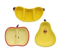 Conjunto de Platos de cerámica de cerámica de Pera de Manzana de plátano tazones de condimento en Forma de Fruta de 3 Piezas Platos de Salsa no deslizantes divididos para bocadillos