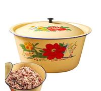 Conjunto De Platos De Esmalte Vintage: Colección De Tazón De Esmalte Retro Duradero Con Tapa Segura | Recipientes De Acero De Acero Recubierto De Porcelana Clásico, Almacenamiento De Alimentos Resiste