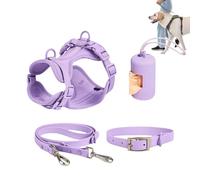 Conjunto de Plomo del arnés del Perro: sin Collar de Mascotas y Combo de Correa, diseño Ajustable de Paso | Arnés cómodo para Caminar con Soporte de Bolsas de Caca, Ideal para Perros medianos y