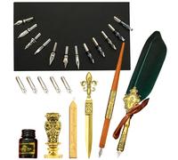 Conjunto de plumas de ganso vintage,Pluma de plumas antiguas para escribir - El juego de tinta de pluma contiene pluma de inmersión, tinta, plumillas de repuesto, herramienta de sobre, regalo