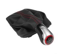 Conjunto de pomo de palanca de cambios manual de 5 velocidades con base de soporte, cuero negro y costuras rojas, compatible con Seat MK3 2012-2017, diseño ergonómico para mejoras
