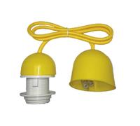 Conjunto de portalámparas con cable de 1m y florón, rosca E27, color amarillo, ideal para iluminación decorativa y funcional.