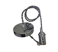 Conjunto de portalámparas y florón con 1 metro de cable textil E27 en plata, ideal para iluminación decorativa y funcional.