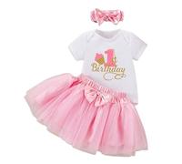 Conjunto de Primer cumpleaños para niña: Mono Manga Corta con la Letra 1" Falda tutú y Lazo Vestido Fiesta sesión Fotos, Mezcla algodón, Verano/g