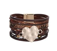 Conjunto de pulsera de cuero para mujer Pulsera multicapa Pulsera de pulsera corazón Pulsera cierre magnético Abuelita Joyería, talla única, Leather,Alloy, No es una piedra preciosa