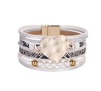 Conjunto de pulsera de cuero para mujer Pulsera multicapa Pulsera de pulsera corazón Pulsera cierre magnético Abuelita Joyería, talla única, Leather,Alloy, No es una piedra preciosa