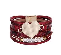 Conjunto de pulsera de cuero para mujer Pulsera multicapa Pulsera de pulsera corazón Pulsera cierre magnético Abuelita Joyería, talla única, Leather,Alloy, No es una piedra preciosa