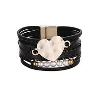 Conjunto de pulsera de cuero para mujer Pulsera multicapa Pulsera de pulsera corazón Pulsera cierre magnético Abuelita Joyería, talla única, Leather,Alloy, No es una piedra preciosa