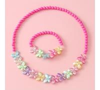 Conjunto de Pulsera y Collar Elástico con Cuentas Acrílicas de Oso Pequeño y Coloridos para Niñas, un Conjunto Popular, Accesorios Ideales para Mejores en Festivales, Fiestas y