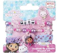 Conjunto de pulseras Gabby’s Dollhouse con cuentas florales y charm “MEOW” sobre base pastel | Bisutería oficial para niñas a partir de 3 años, muy apta para regalo temático y juego imaginativo