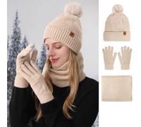 Conjunto de punto de invierno para mujer: gorro térmico, braga de cuello doble y guantes | Accesorios para el frío (3 piezas)
