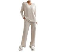 Conjunto de Punto Mujer 2 Piezas - Pantalón y Jersey Cuello V Pierna Ancha - Traje Elegante Casual para Invierno Otoño - Vestir Dos Piezas