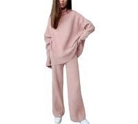 Conjunto de punto para mujer de dos piezas de talla grande - Traje de ocio para mujer de invierno de manga larga - Conjunto de chándal oversize de dos piezas de manga larga y pantalones largos