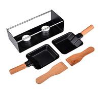 Conjunto de Raclette Queso Portátil Sartén para Derretir Antiadherente con Espátula Parrilla Metal Asa Madera Herramienta Cocina Casera