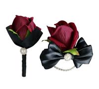 Conjunto De Ramillete Y Boutonniere Para Muñeca - Flor De Seda 11x6cm | Ramillete De Novia Realista | Boutonniere De Novio Realista: Para Damas De , Padrinos De Boda, Invitados, Ceremonia, Banque