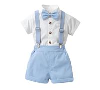 Conjunto de recién nacidos para niños pequeños, de manga corta, camiseta sólida, tops, tirantes, pantalones cortos, niños, trajes de caballero, ropa de bebé, niño 1 año, azul celeste, 6-9 meses