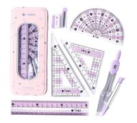 Conjunto de reglas, conjunto de geometría (7pcs) La regla de la regla de escala clara incluye reglas, caucho, aprendizaje, dibujo