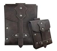 Conjunto de riñonera Medieval, 2 Piezas, Bolsas cuadradas remachadas con cinturón, Accesorio Cosplay nórdico for Feria renacentista Manos Libres(Dark Brown)