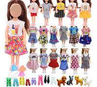 Conjunto de ropa de 18 piezas compatible con muñecas Chelsea de 6 pulgadas, accesorios de muñeca que incluyen 12 vestidos de estilo aleatorio, 2 pares de zapatos, 1 perro al azar y 3 globos de colores