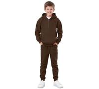 Conjunto de ropa de algodón para niños de 2 piezas con sudadera con capucha y joggers con cremallera a media altura para adolescentes, con bolsillos, bonito y sencillo, marrón, 12-13 años