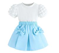Conjunto de ropa de bebé niña de manga corta con lazo - Vestido suave y moderno para bebé niña, azul, 2-3 años