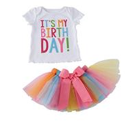 Conjunto de ropa de bebé Puseky con falda de tul de colorines y camiseta que dice «It's my birthday» (en inglés). multicolor multicolor Talla:1-2 años