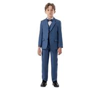 Conjunto de ropa de caballero para niños, uniforme escolar, camisa y pantalones de manga larga, chaleco y pajarita, conjunto de ropa formal con botones, ropa escolar de 4 piezas, azul, 7-8 años