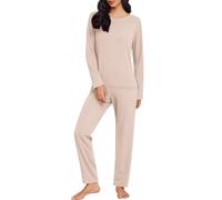 Conjunto de ropa de casa para mujer, de dos piezas, holgada, manga larga, para el tiempo libre, chándal, chándal, cuello redondo, cuello redondo, ropa de dormir + pantalones anchos