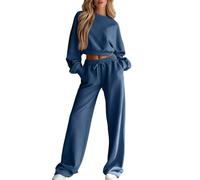 Conjunto de ropa de descanso de 2 piezas para mujer, sudadera corta del Reino Unido, azul marino, XL