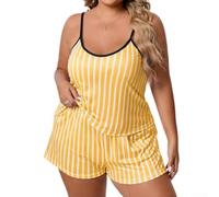 Conjunto de ropa de descanso de gran tamaño para mujer, camisola sin mangas y pantalones cortos, pijama estampado de moda para uso diario, hogar, vacaciones, primavera, verano, otoño e invierno (XL
