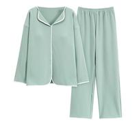 Conjunto de ropa de descanso para mujer, conjunto de pijama de 2 piezas para mujer, longitud pequeña, pantalones de pierna ancha, ropa interior, verde menta, M