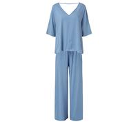Conjunto de ropa de descanso para mujer, media manga, cuello en V, túnica y pantalones largos de pierna ancha, conjunto de pijama suave y cómodo, conjunto de pijama de verano de 2 piezas con bolsillos