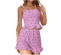 Conjunto de ropa de dormir corta para mujer, conjunto de ropa de dormir con plisado, 2 piezas, vestido de verano con ombligo expuesto, chaleco, conjunto de ropa de dormir con cintura elástica, vestido