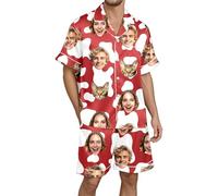 Conjunto de Ropa de Dormir de satén para Hombre, Manga Corta, cómoda, Transpirable, Suave, para el Verano (Rojo, XL)