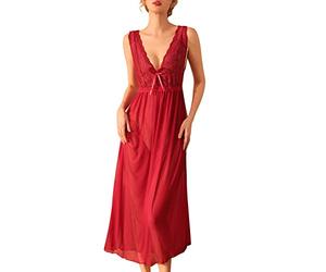 Conjunto de ropa de dormir suave para mujer, de malla, seductora, larga, de hada pura, deseo, picante, para el hogar y relajarse, rosso, M