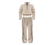 Conjunto de ropa de entrevista para mujer, pantalones protectores de pies, cuello alto, manga larga, color sólido, contraste, conjunto deportivo, chaleco a cuadros, caqui, L