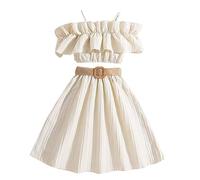 Conjunto de ropa de invierno para niñas pequeñas, sin mangas, de Color sólido, con volantes, falda con cinturón, 3 uds. Traje De Bebes Traje Moderno Hombre