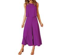 Conjunto de ropa de mujer de 2 piezas de algodón y lino, chándal, cuello redondo, blusa sin mangas sólida, chalecos, top+pantalones sueltos de piernas anchas, juegos de salón, ropa de entrenamiento,