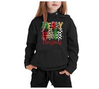 Conjunto de ropa de Navidad genérico con capucha y pantalón de manga larga con estampado CuHK para niños (negro, 4-5 años)