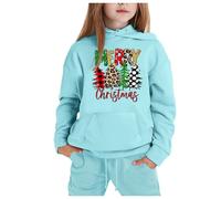 Conjunto de ropa de Navidad genérico con capucha y pantalones de manga larga con estampado CuHK para niños (Light Blue,10-11 años)