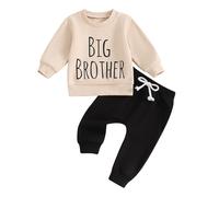 Conjunto de ropa de otoño para niño pequeño, manga larga, estampado de letras de hermano mayor, jersey con cordón, conjunto de pantalones para bebé, Negro, 12-18 meses