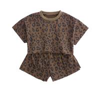 Conjunto de ropa de verano con estampado de leopardo para niñas pequeñas, camiseta y pantalones cortos, 2 piezas Traje De De Niño Trajes De Baile